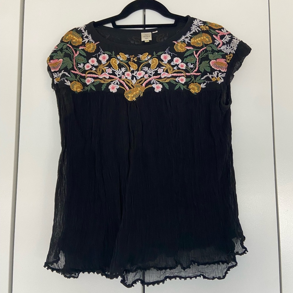 Anthropologie Black Embroidered Top